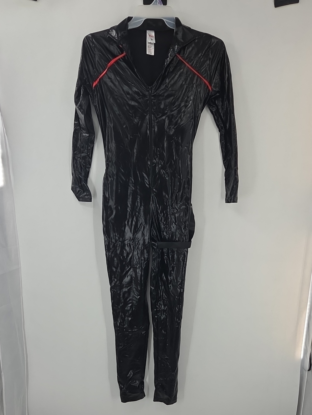 Black Spider Assassin One-Piece Zipper Jumpsuit with Red Piping